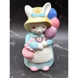 Takakashi Bunny Ceramic Bank Holding Balloons & Basket Easter Decor Easter Gift